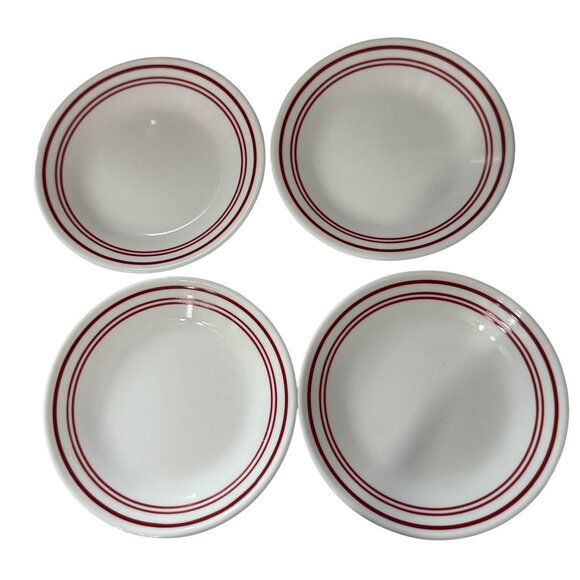 Corelle Vitrelle Made in USA White Red Striped Cafe Red 6.75” Round Bread Plates - Picture 1 of 4